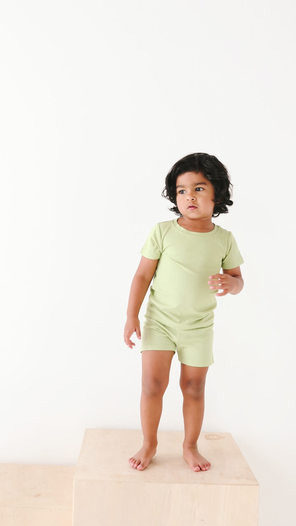 Tarragon Green Small Ribbed Shorts Two-Piece Set
