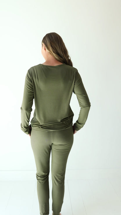 Pine Green Small Ribbed Women's Matching Set