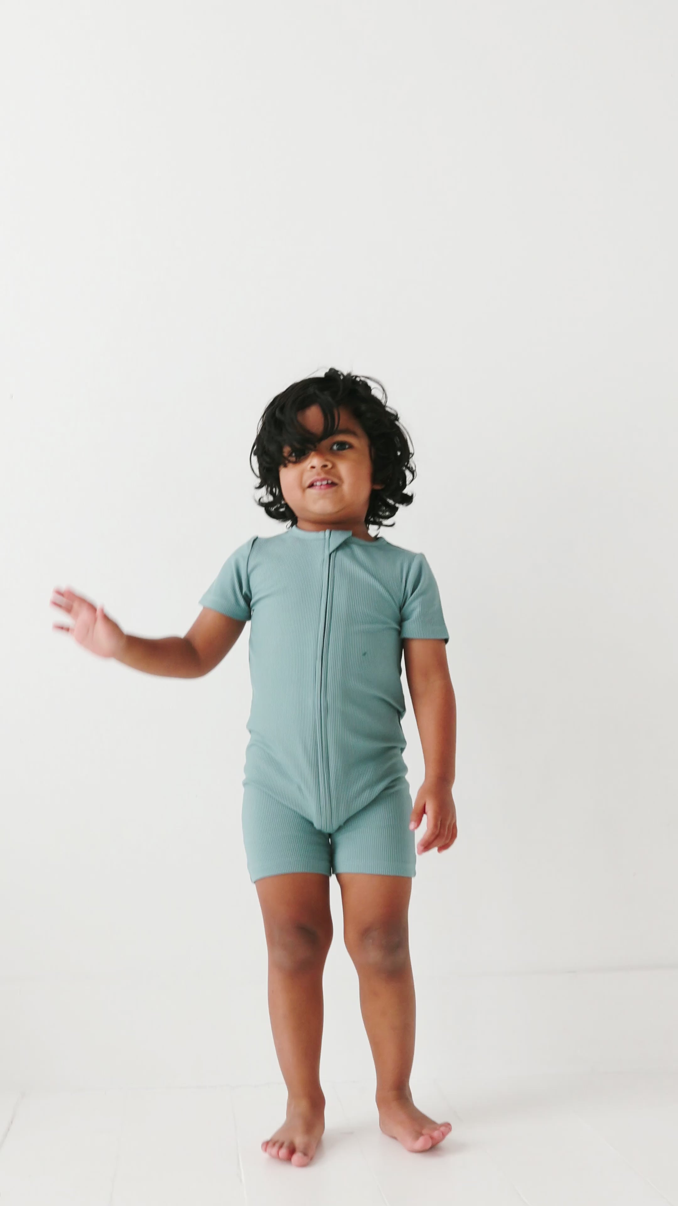 Glacier Blue Small Ribbed Summer Zip Romper