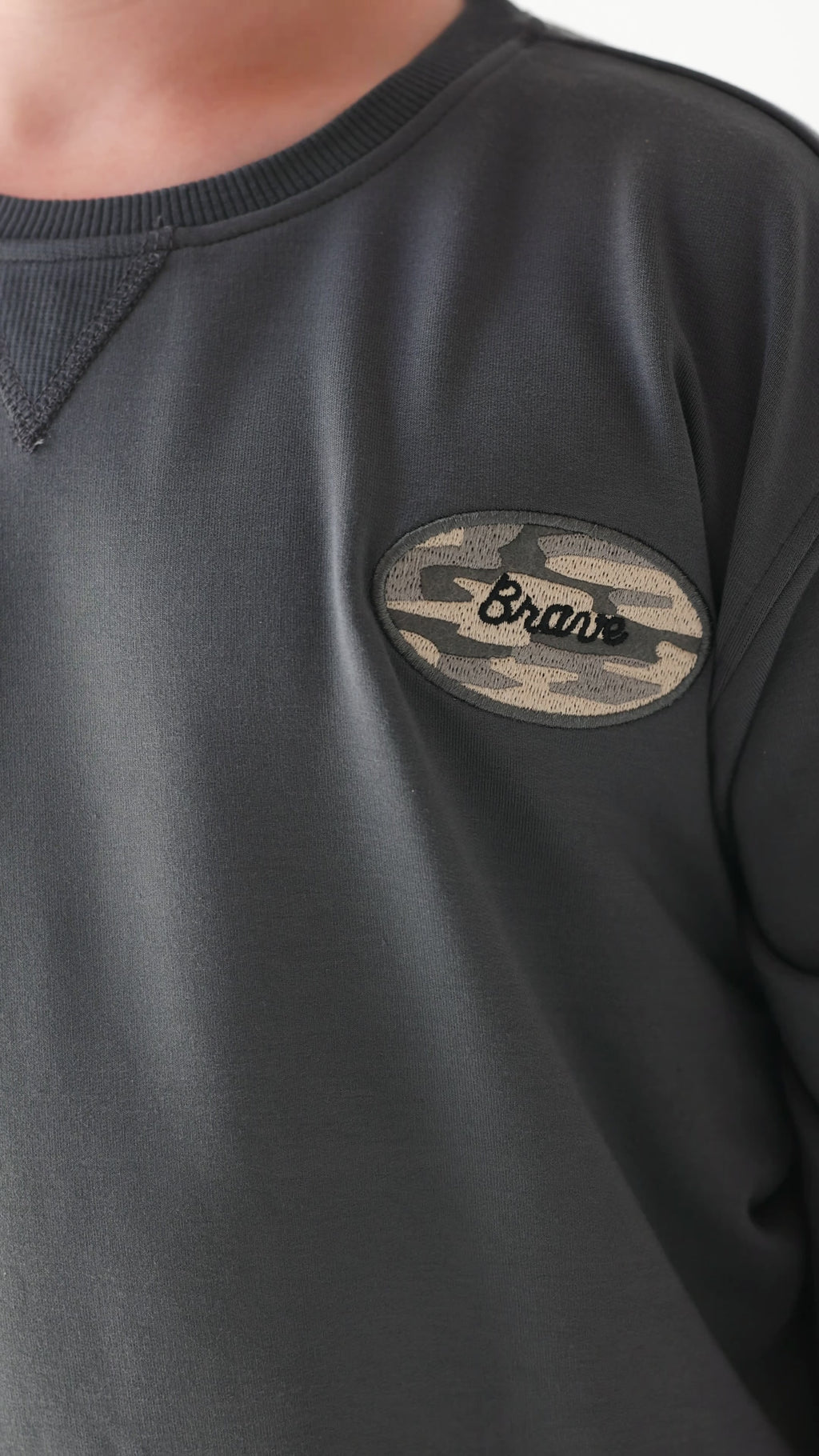 Midnight Charcoal With Camo Patch Bamboo French Terry Pullover
