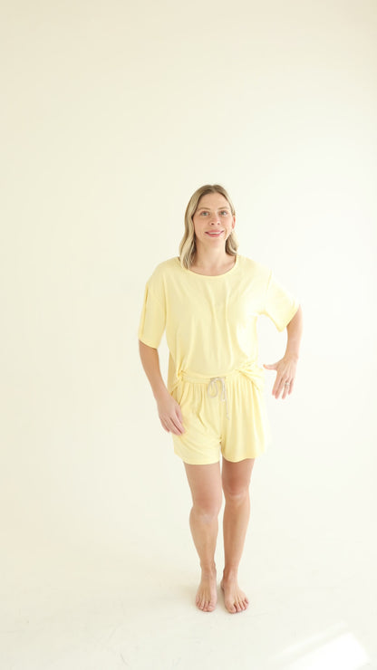 Lemon Yellow Small Ribbed Women's Short Sleeve Top