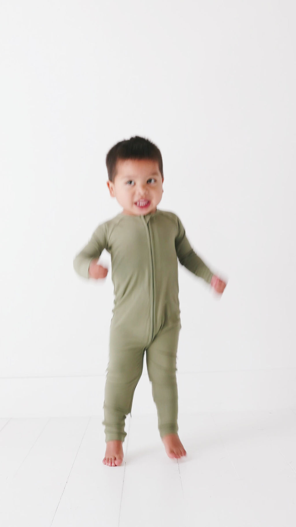 Olive Small Ribbed Zip Romper