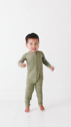 Olive Small Ribbed Zip Romper