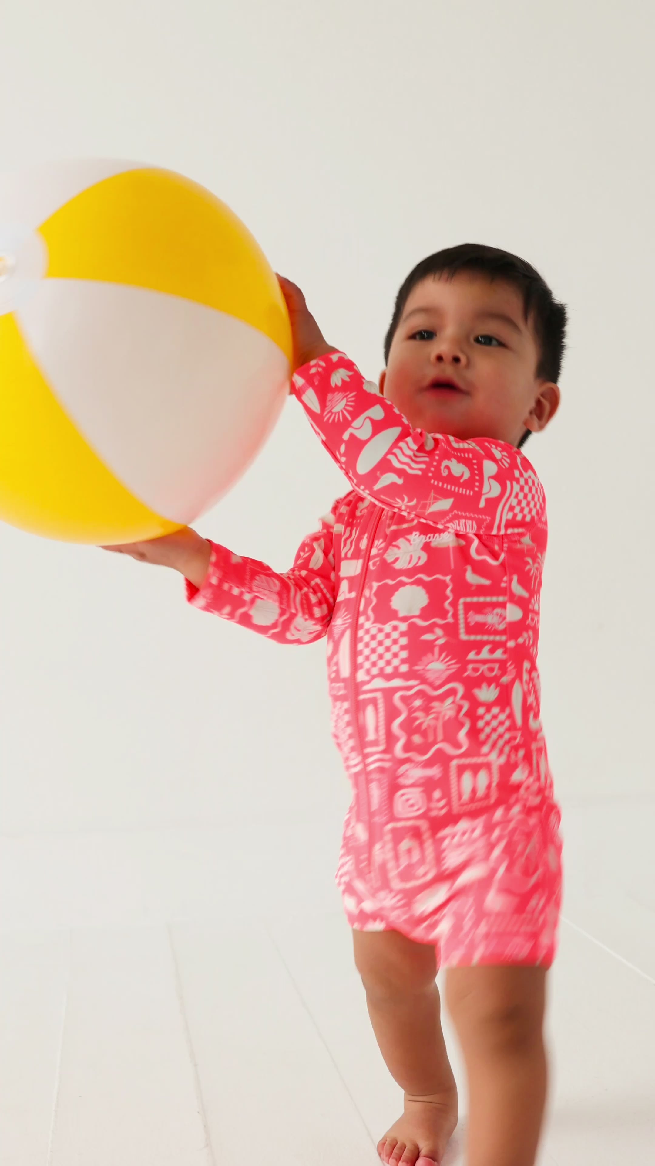 Neon Coral Summer Block Long Sleeve Rash Guard Boy Shortie
