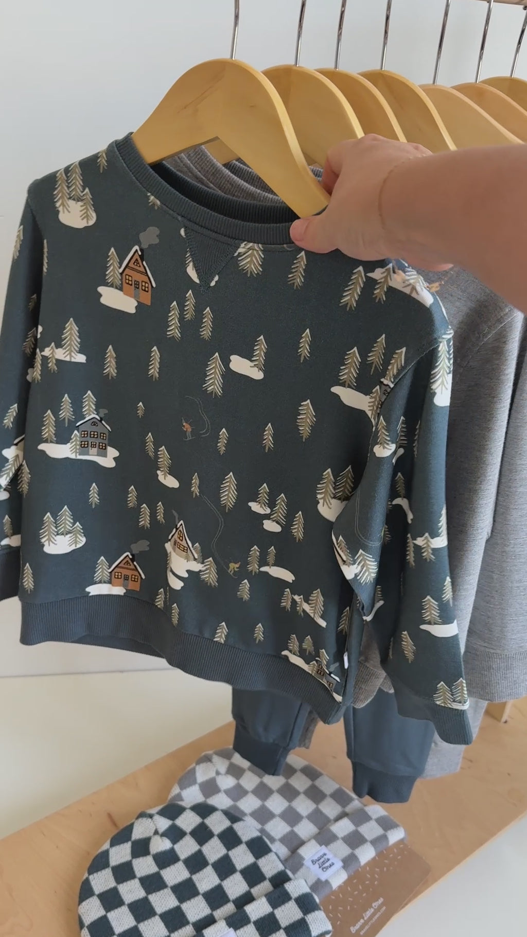 Snowy Village Dark Steel Blue Bamboo French Terry Pullover & Jogger Set