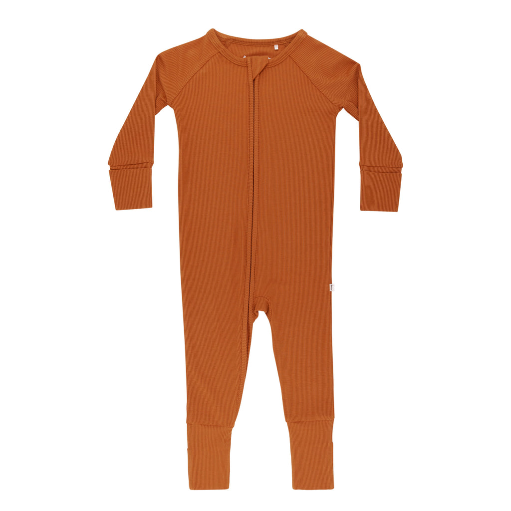 Burnt Orange Small Ribbed Zip Romper