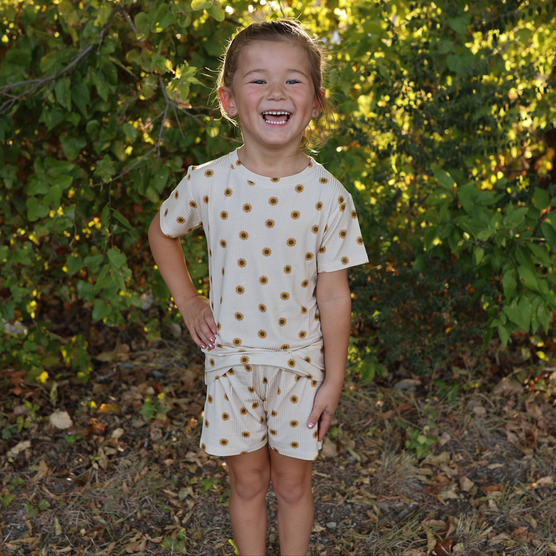 Sunflowers Small Ribbed Shorts Two-Piece Set