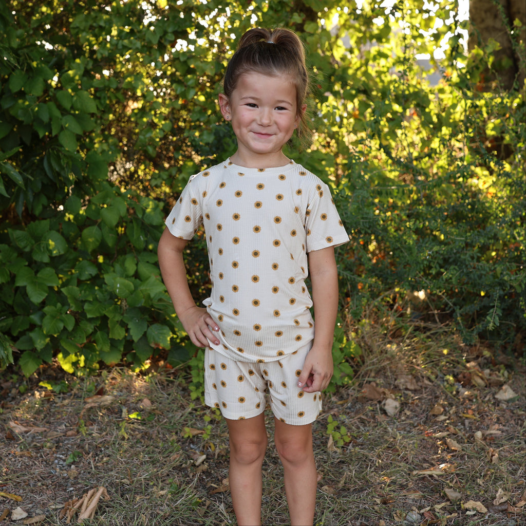 Sunflowers Small Ribbed Shorts Two-Piece Set