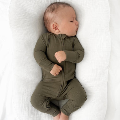 Pine Green Small Ribbed Zip Romper