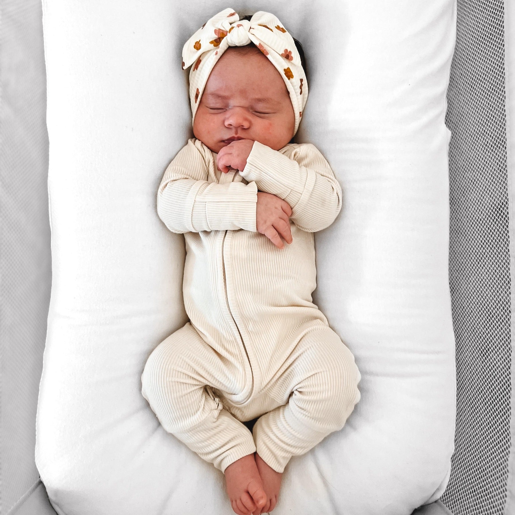 Cream Small Ribbed Zip Romper