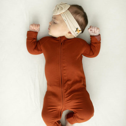 Rust Small Ribbed Zip Romper