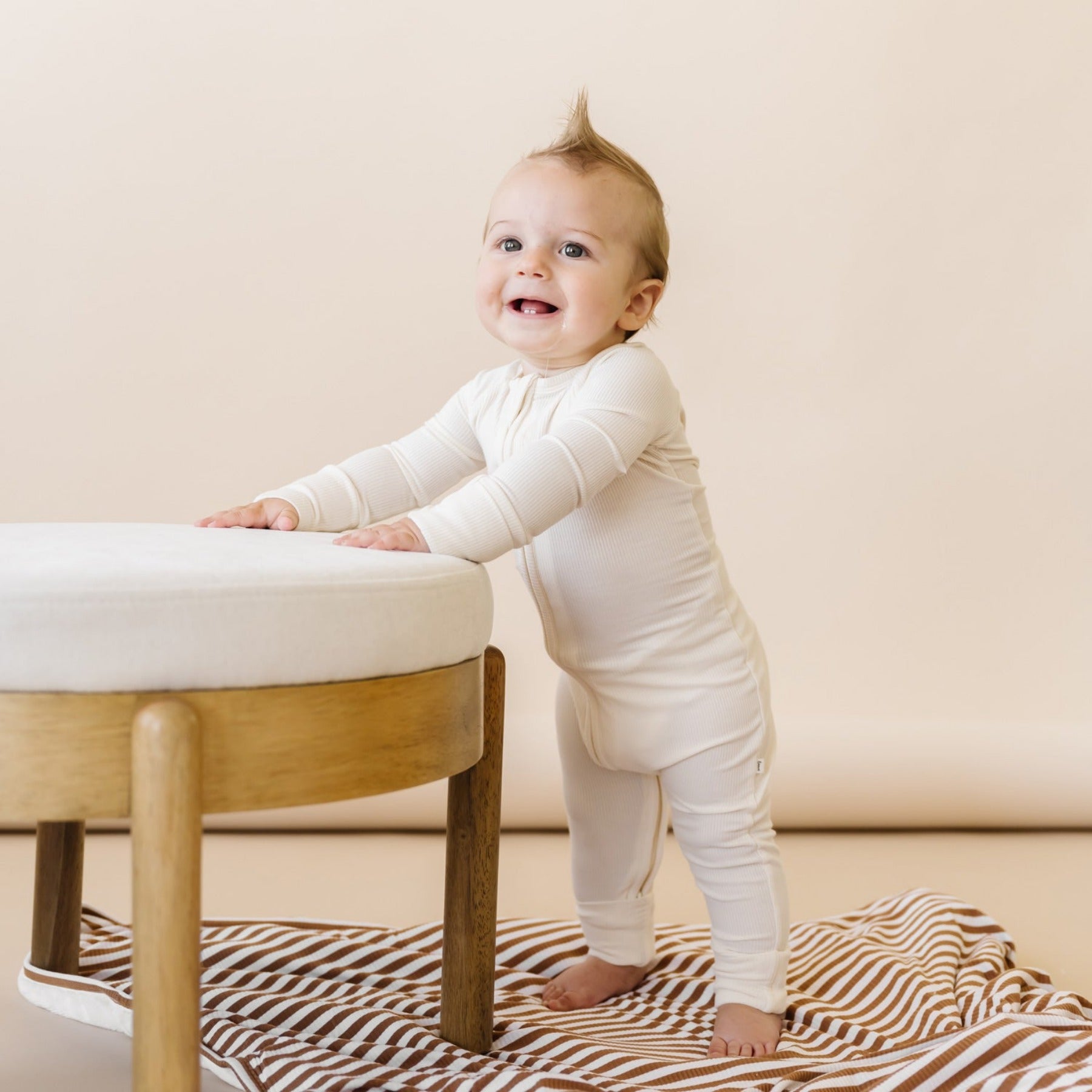 Cream Small Ribbed Zip Romper