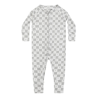 Checkered Lightning Bolt Zip Romper