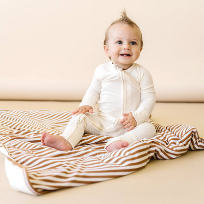 Camel Stripe Ribbed Toddler Blanket