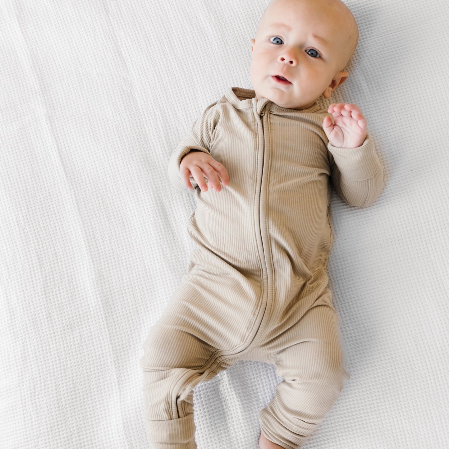 Taupe Small Ribbed Zip Romper