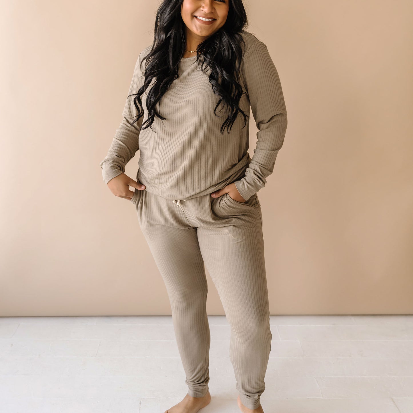 Deep Taupe Ribbed Women's Pants