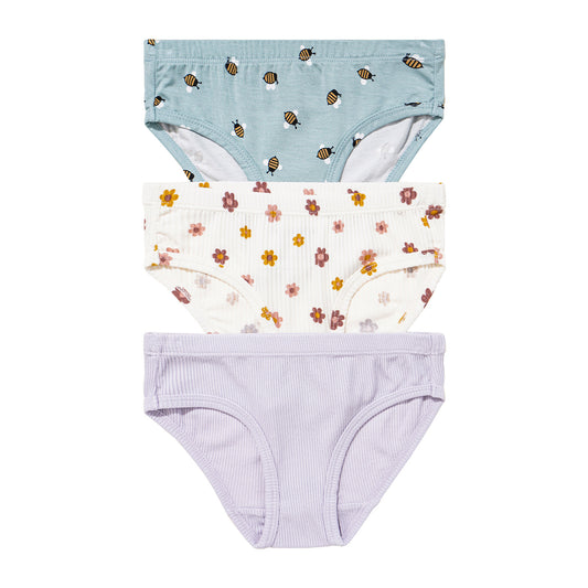 Blue Bees, Pink Daisies, Lilac Underwear 3 Pack