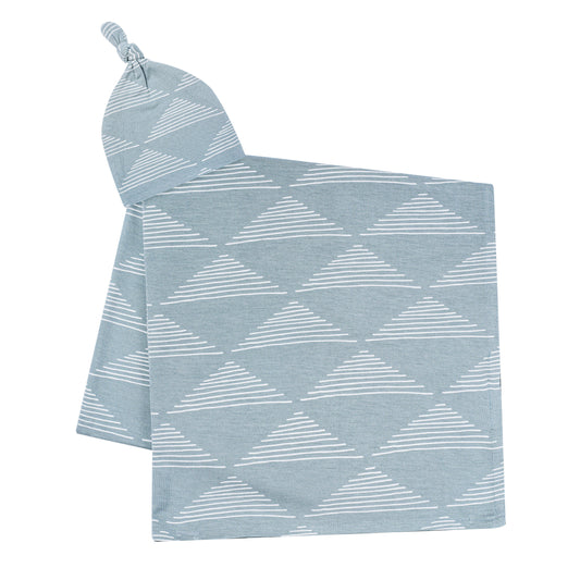 Blue Triangles Stretchy Swaddle Set