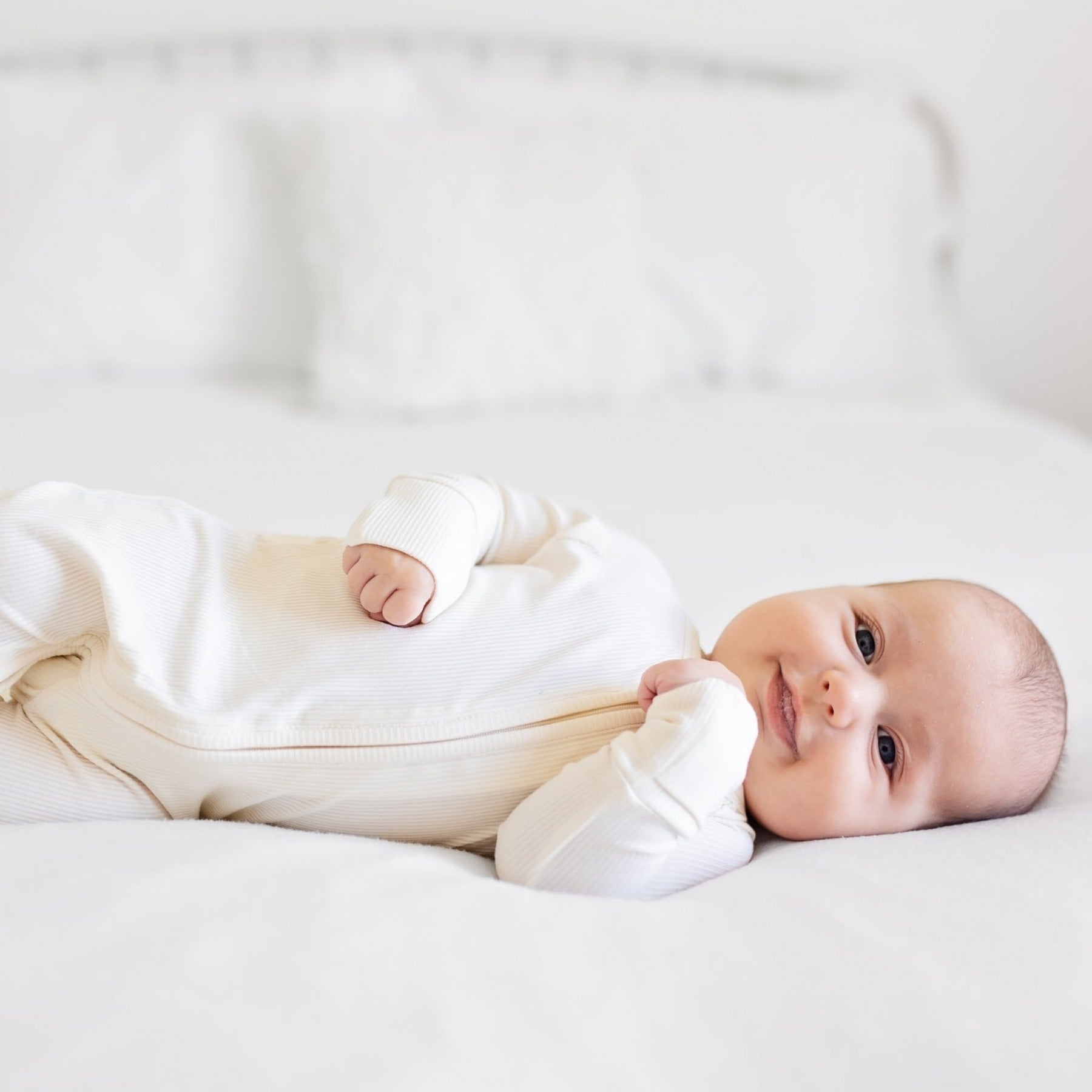 Cream Small Ribbed Zip Romper