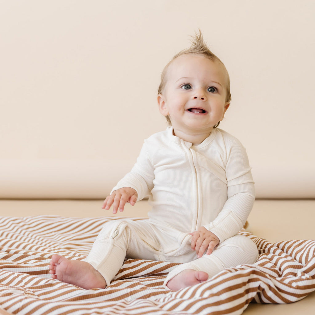 Cream Small Ribbed Zip Romper