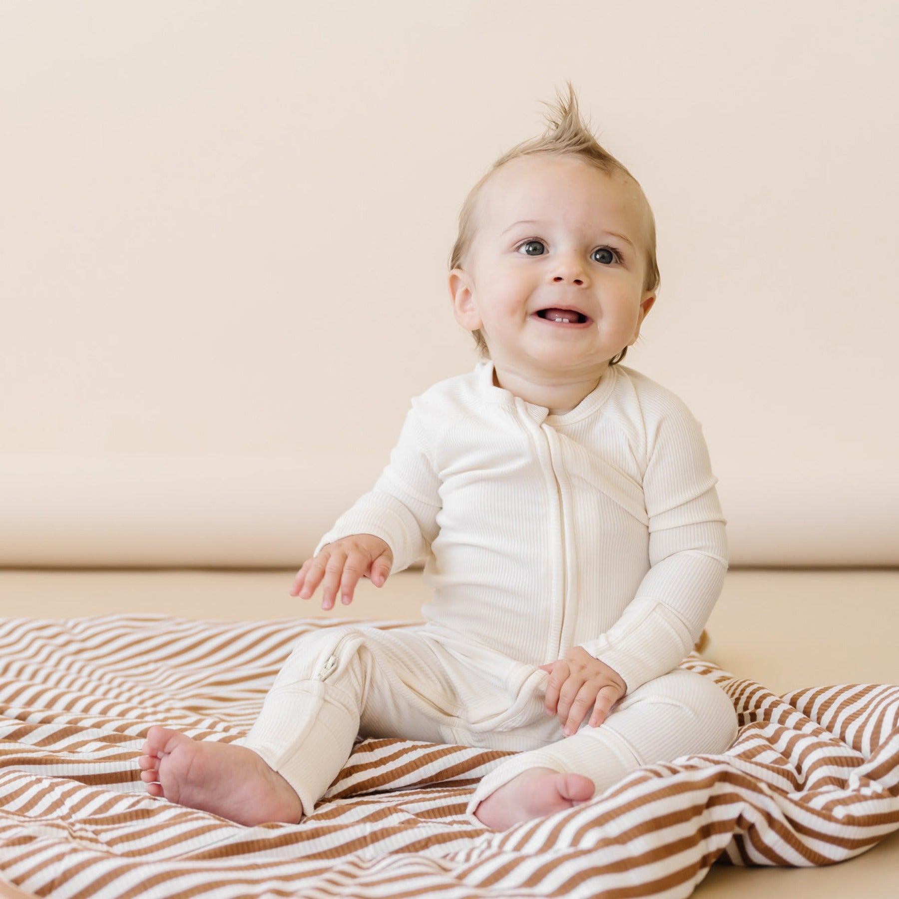 Cream Small Ribbed Zip Romper