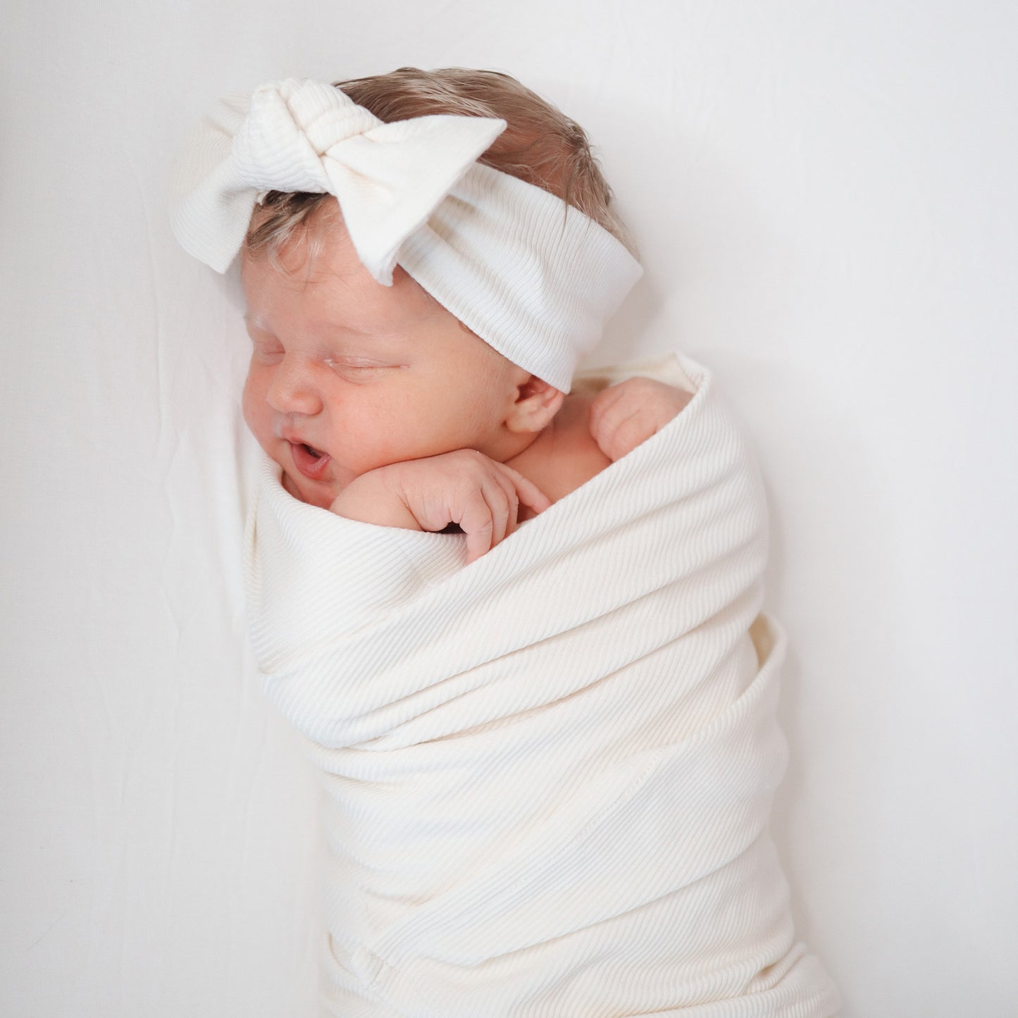 Cream Small Ribbed Stretchy Swaddle Set