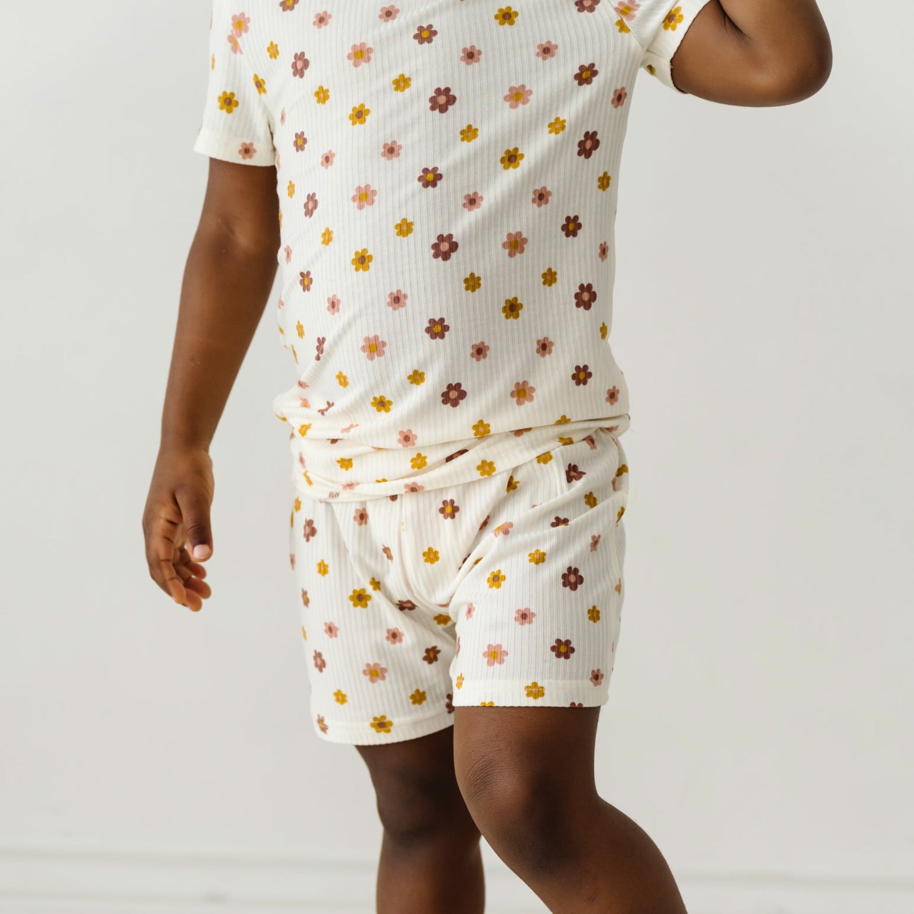 Pink Daisies Small Ribbed Shorts Two-Piece Set