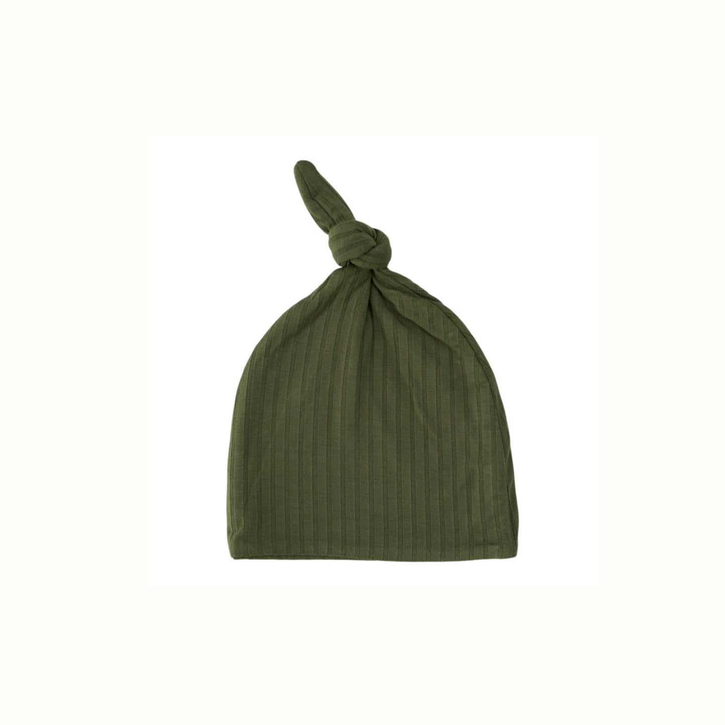 Dark Olive Ribbed Infant Top Knot Beanie