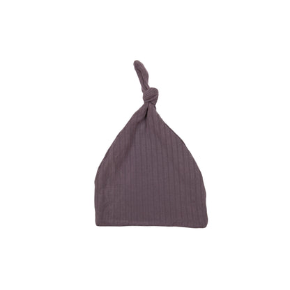Eggplant Ribbed Infant Top Knot Beanie