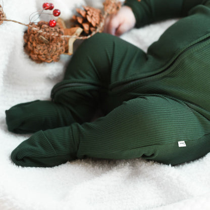 Forest Green Small Ribbed Zip Romper