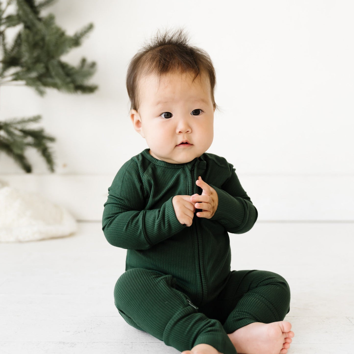 Forest Green Small Ribbed Zip Romper
