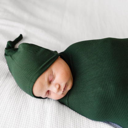 Forest Green Small Ribbed Stretchy Swaddle Set