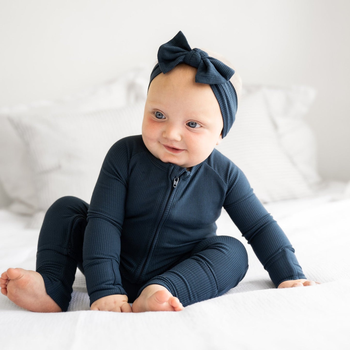 Navy Small Ribbed Zip Romper