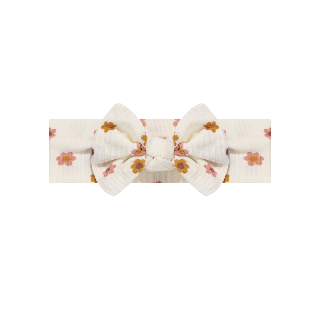 Pink Daisies Small Ribbed Bow