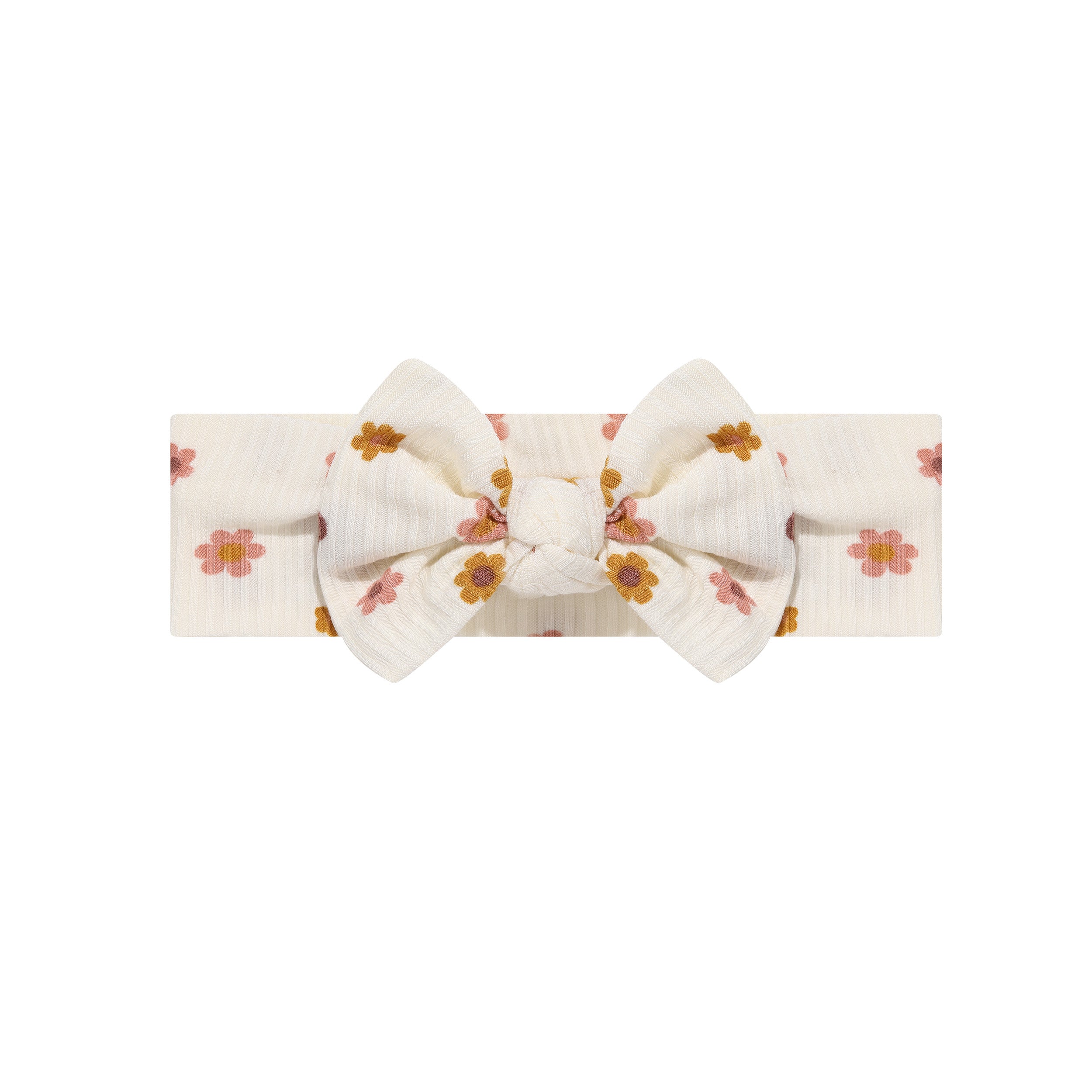 Pink Daisies Small Ribbed Bow
