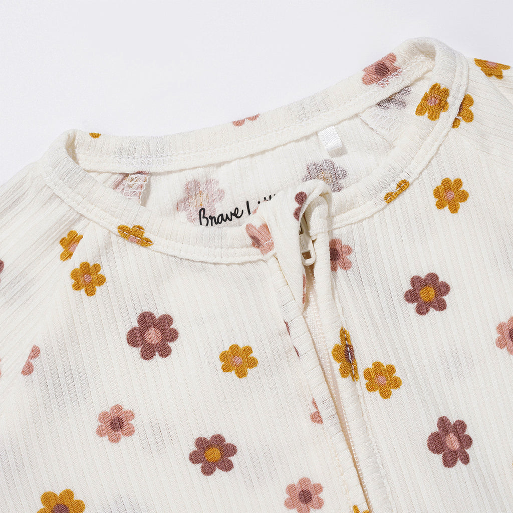 Pink Daisies Small Ribbed Zip Romper