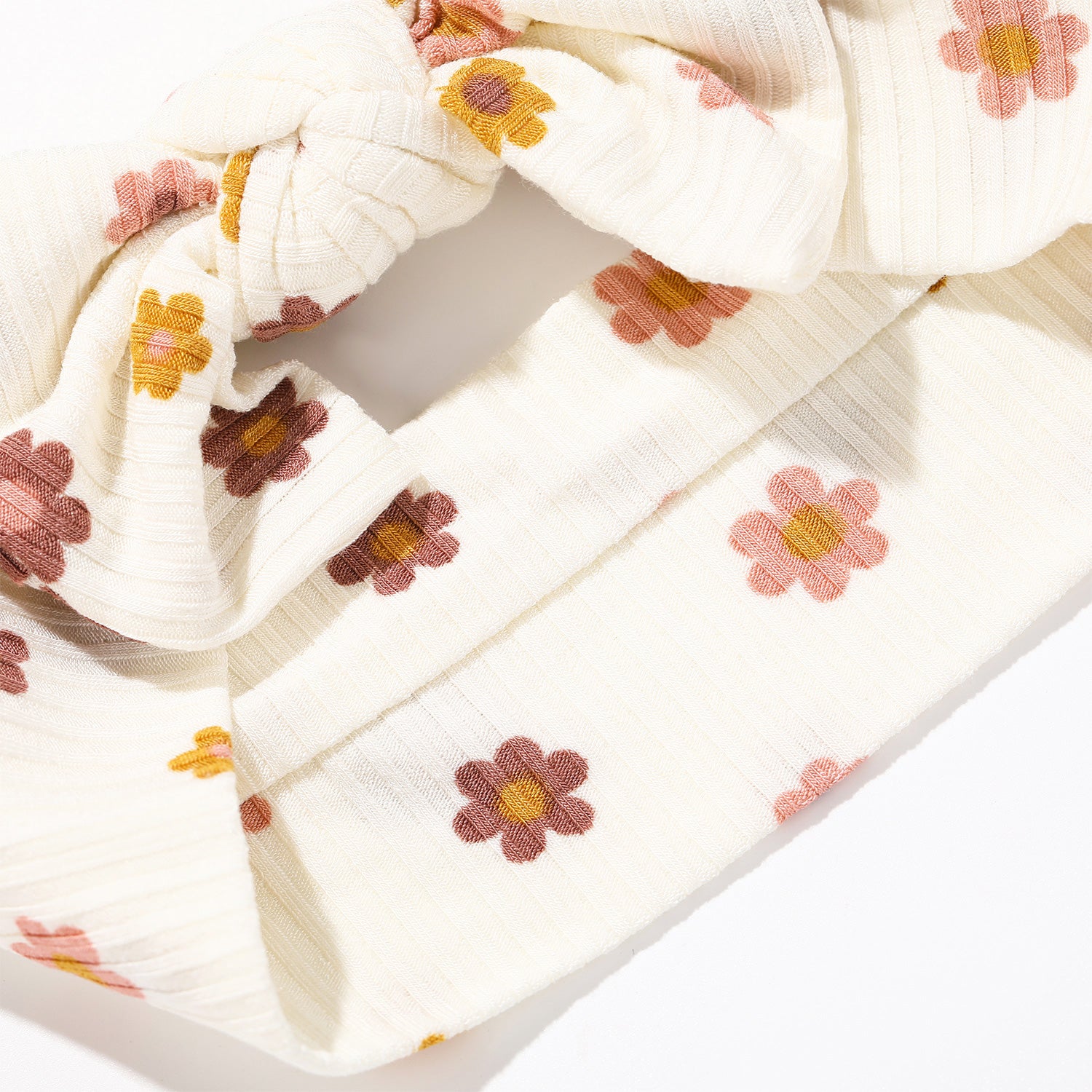 Pink Daisies Small Ribbed Bow