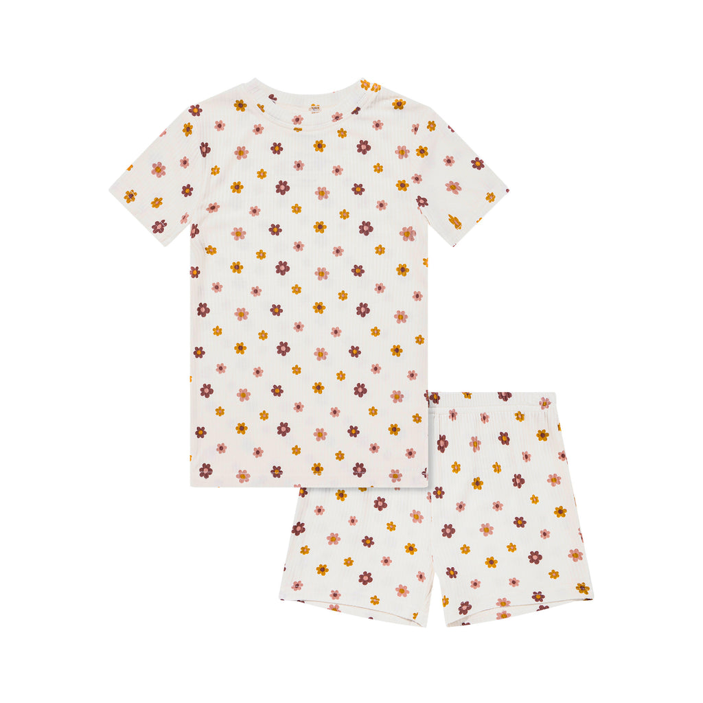Pink Daisies Small Ribbed Shorts Two-Piece Set