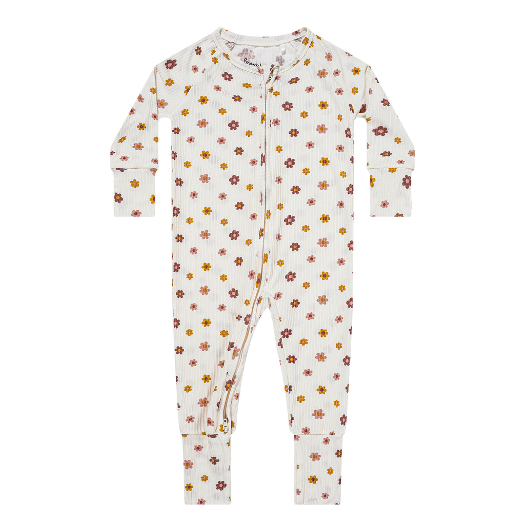 Pink Daisies Small Ribbed Zip Romper