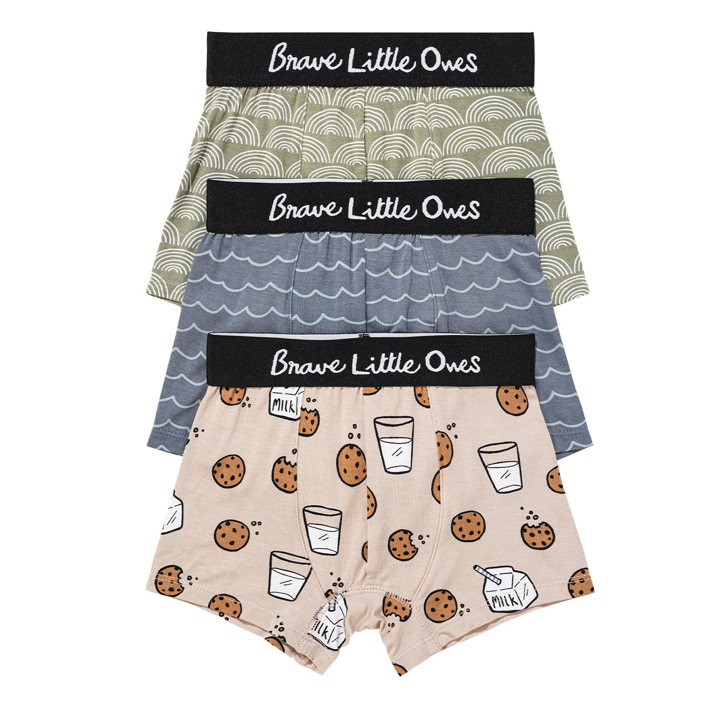 Cookies & Milk, Sage Rainbow, Waves Boxer Brief 3 Pack – Brave Little Ones