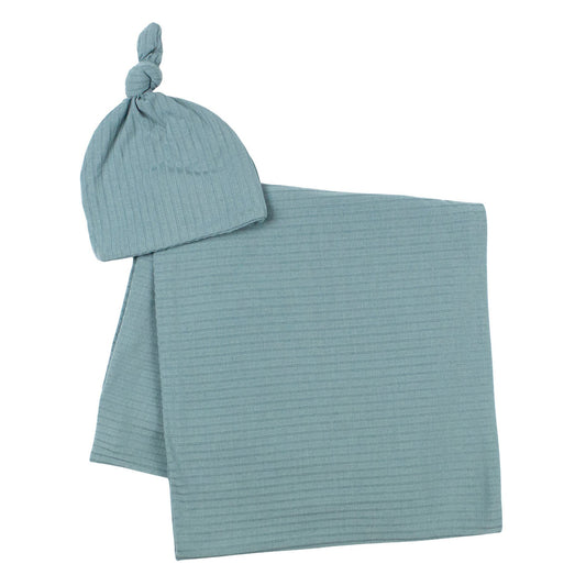 Stormy Blue Ribbed Stretchy Swaddle Set