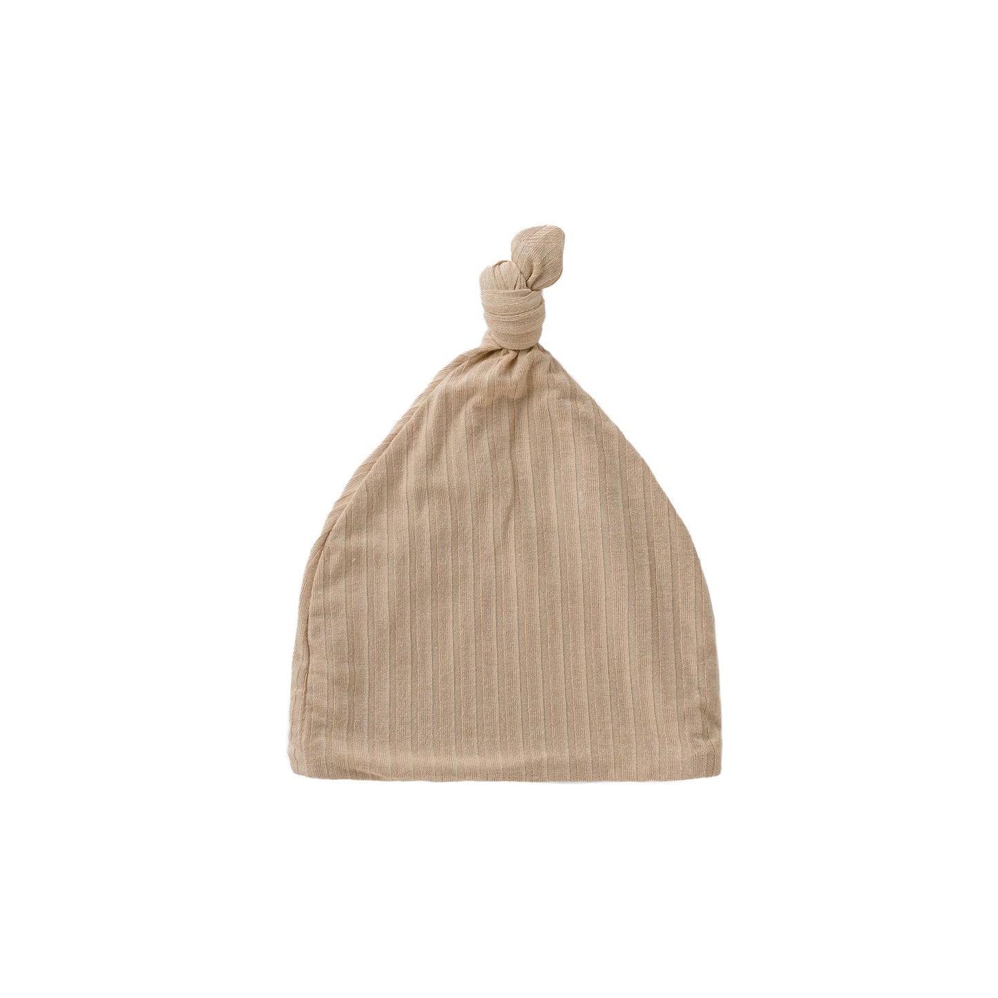 Tan Ribbed Infant Top Knot Beanie