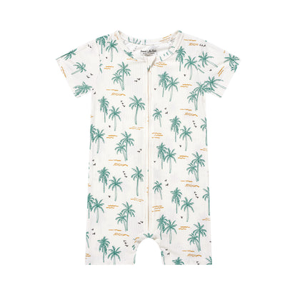 Palm Trees Small Ribbed Summer Zip Romper