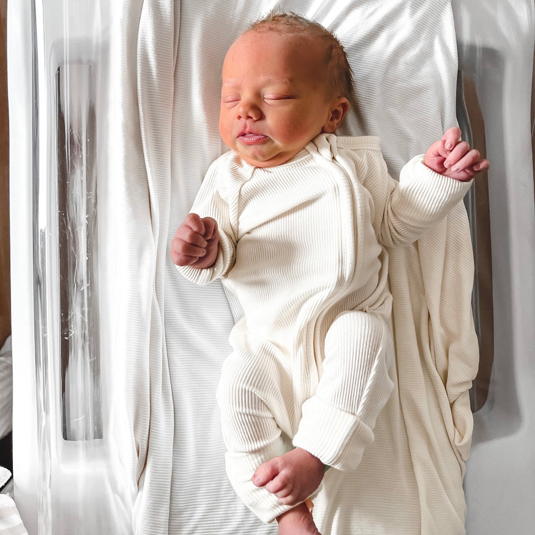 Cream Small Ribbed Zip Romper