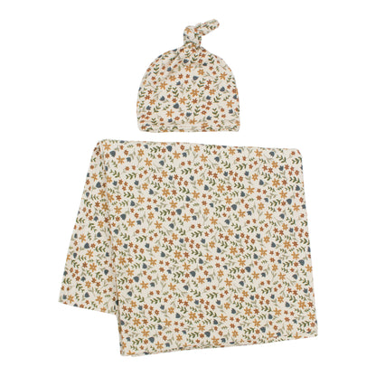 Cream Floral Stretchy Swaddle Set