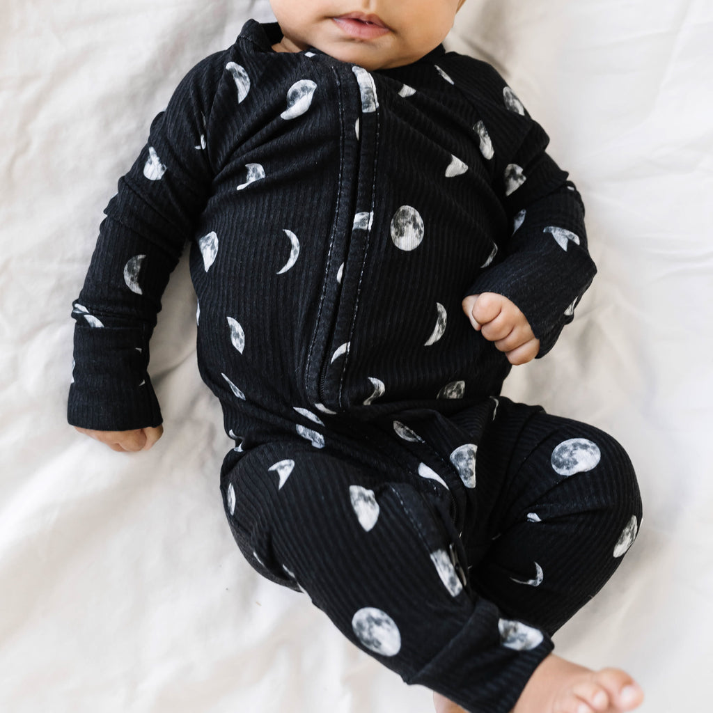 Moon Phases Small Ribbed Zip Romper