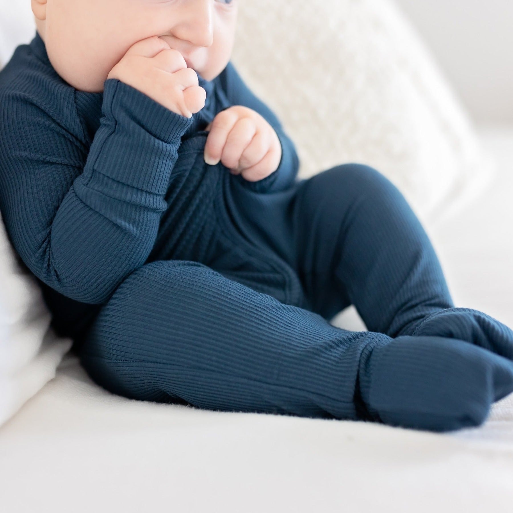 Navy Small Ribbed Zip Romper