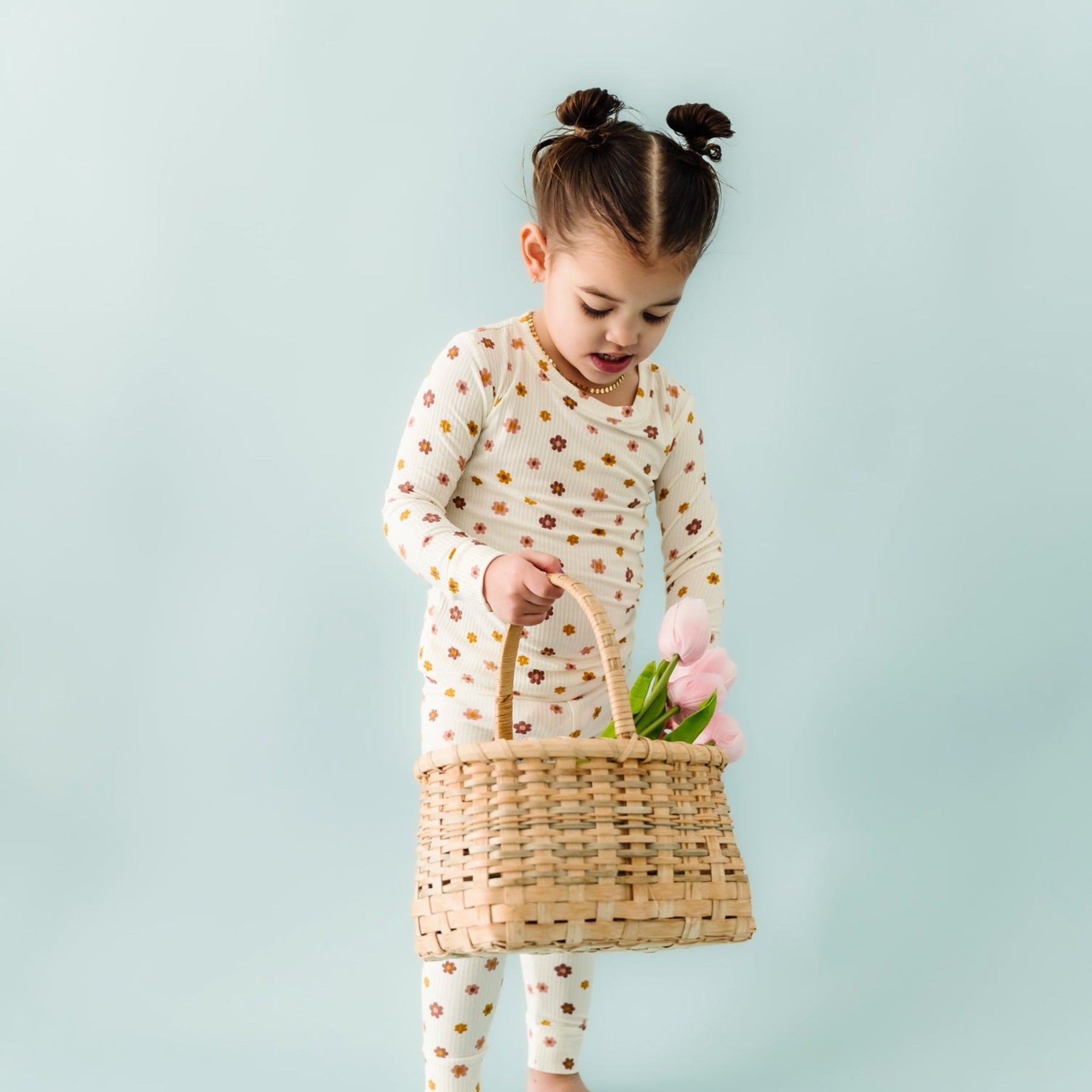 Pink Daisies Small Ribbed Two-Piece Set