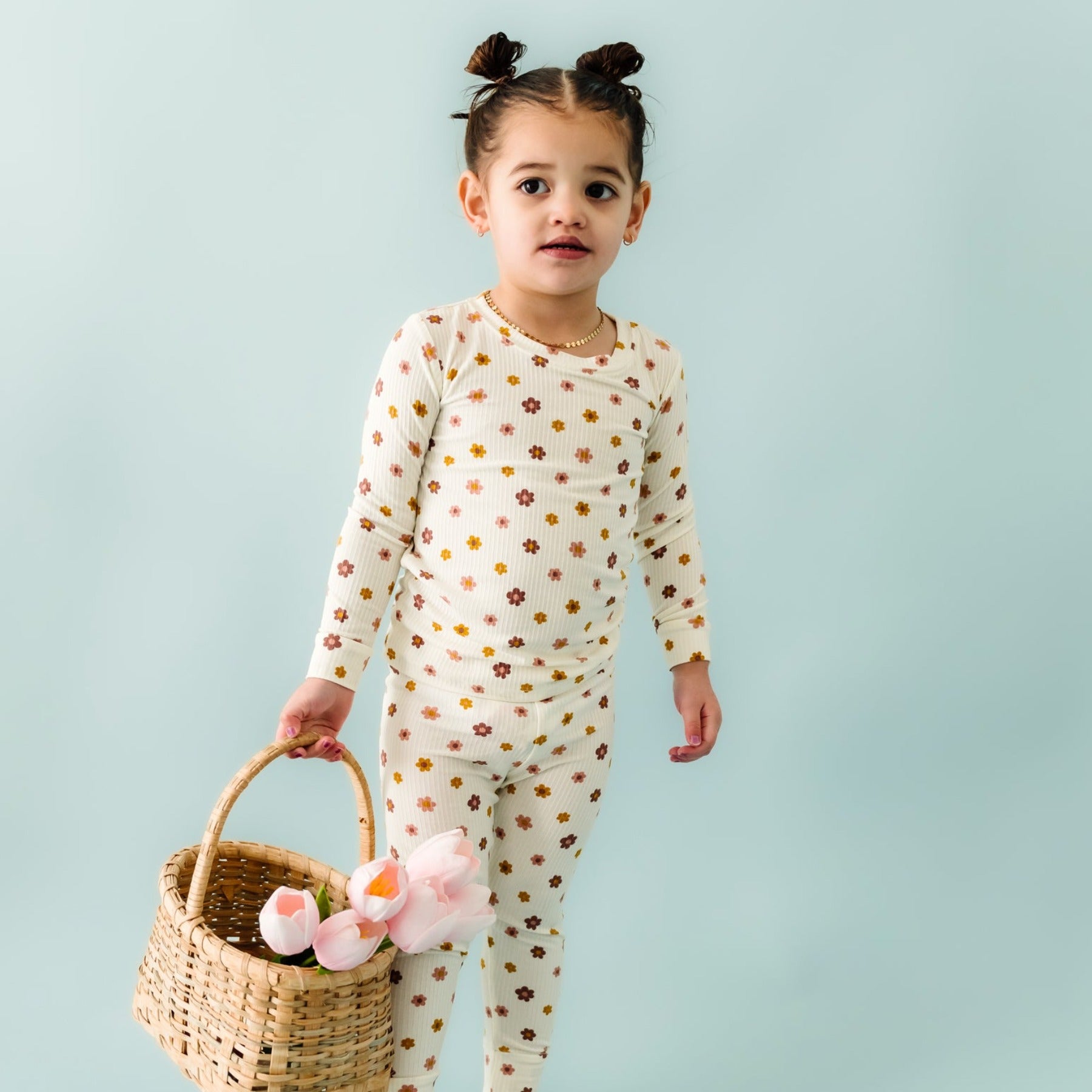 Pink Daisies Small Ribbed Two-Piece Set