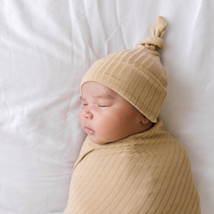 Tan Ribbed Stretchy Swaddle Set